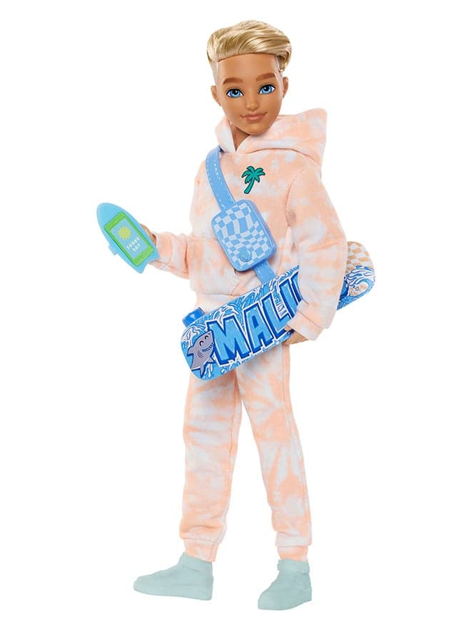 Dream Besties Doll and Accessories, Ken Posable Fashion Doll with Removable Fashions & Blonde Hair, 9 Summer & Skateboard Themed Pieces