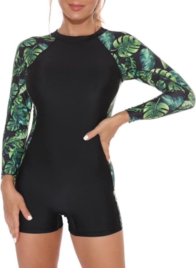 Women Rash Guard Long Sleeve One Piece Swimsuit Surfing Bathing Suit UPF 50+ Athletic Swimwear