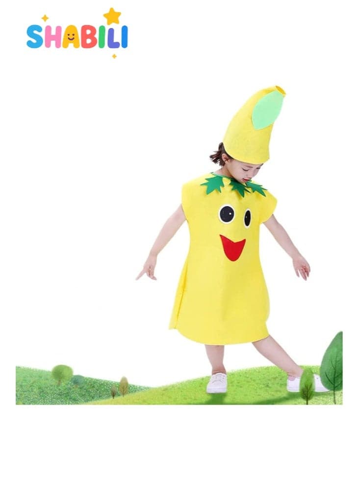 Kids Gourd Costume Outfit for Boys and Girls, Cute Yellow Vegetable Fancy Dress for Halloween, School Stage, Cosplay and Party, Cartoon Plant Costume with Hat (Non-Woven Fabric, Fits 100–140cm)