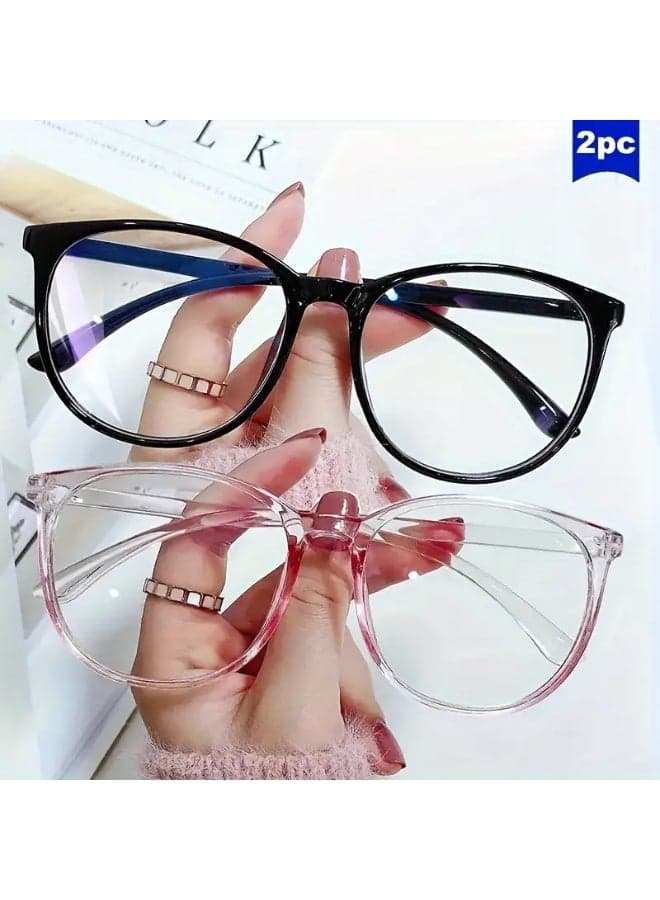 2pcs Anti-blue light glasses with anti-fog cloth, oval plastic full frame (Includes eyeglass case)
,blue lighe blocking glasses,eyeglasses