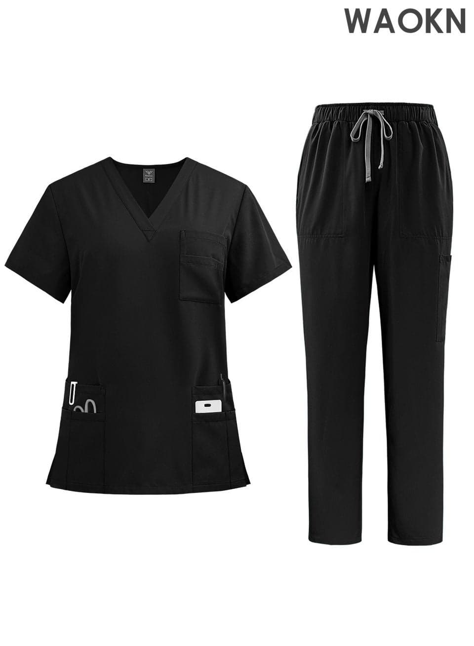 Womens Men Medical Scrubs Set Unisex Scrub Top and Scrub Pant Set Medical Uniform Scrubs Medical Uniform Set meticulously crafted to retain its color without fading with repeated washing (Black)