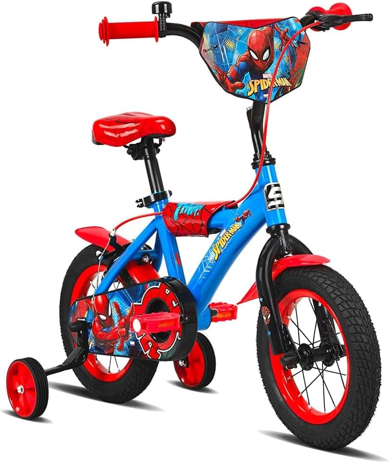 Marvel SpiderMan 12-Inch Kids Bicycle | 12-Inch Wheel Size | Removable Training Wheels | Adjustable Seat & Handlebar | Rear Mudguard | Official Marvel Design | Blue