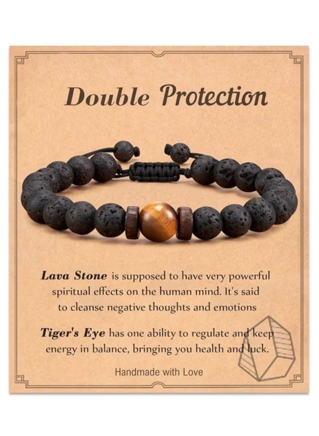 Double Protection Handmade Natural Stone Bead Bracelet (8mm Lava Rock And Tiger Eye Stones)