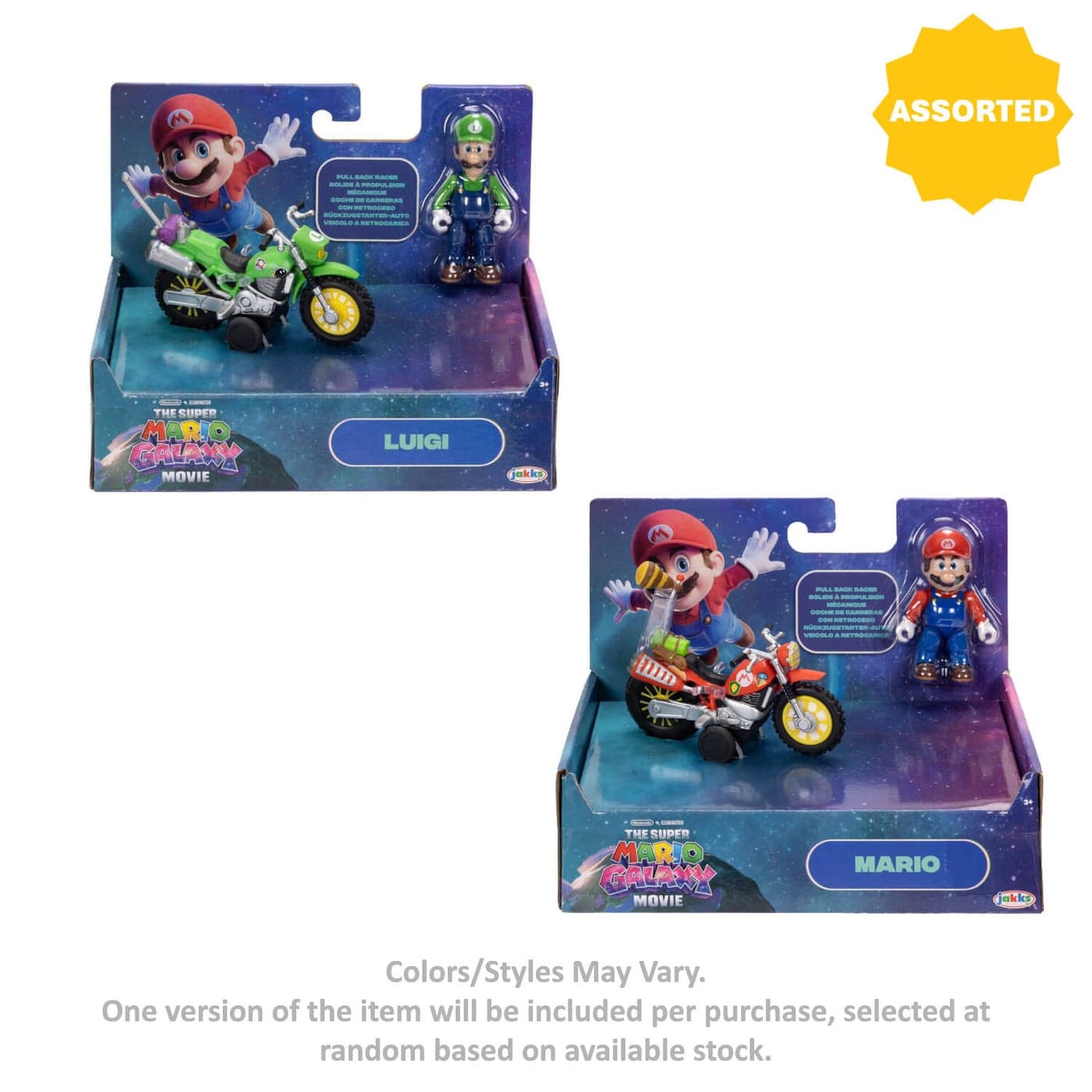 Nintendo The Super Mario Galaxy Movie Figure with Pull-Back Racer Vehicle Toy Set (Assorted)