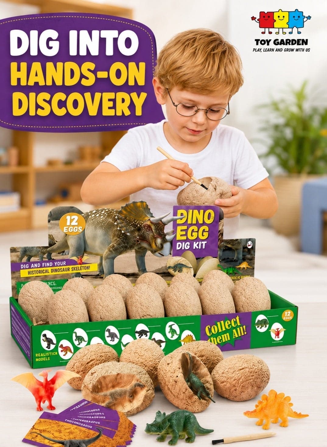 Dinosaur Eggs Dig Kit, Surprise dinosaur eggs - 12 Pack Dino Egg Excavation STEM Toys for Kids | Discover Different Dinos Archaeology & Paleontology Toy | Ideal Gift for Boys & Girls | STEM Educational Excavation Toy for Kids