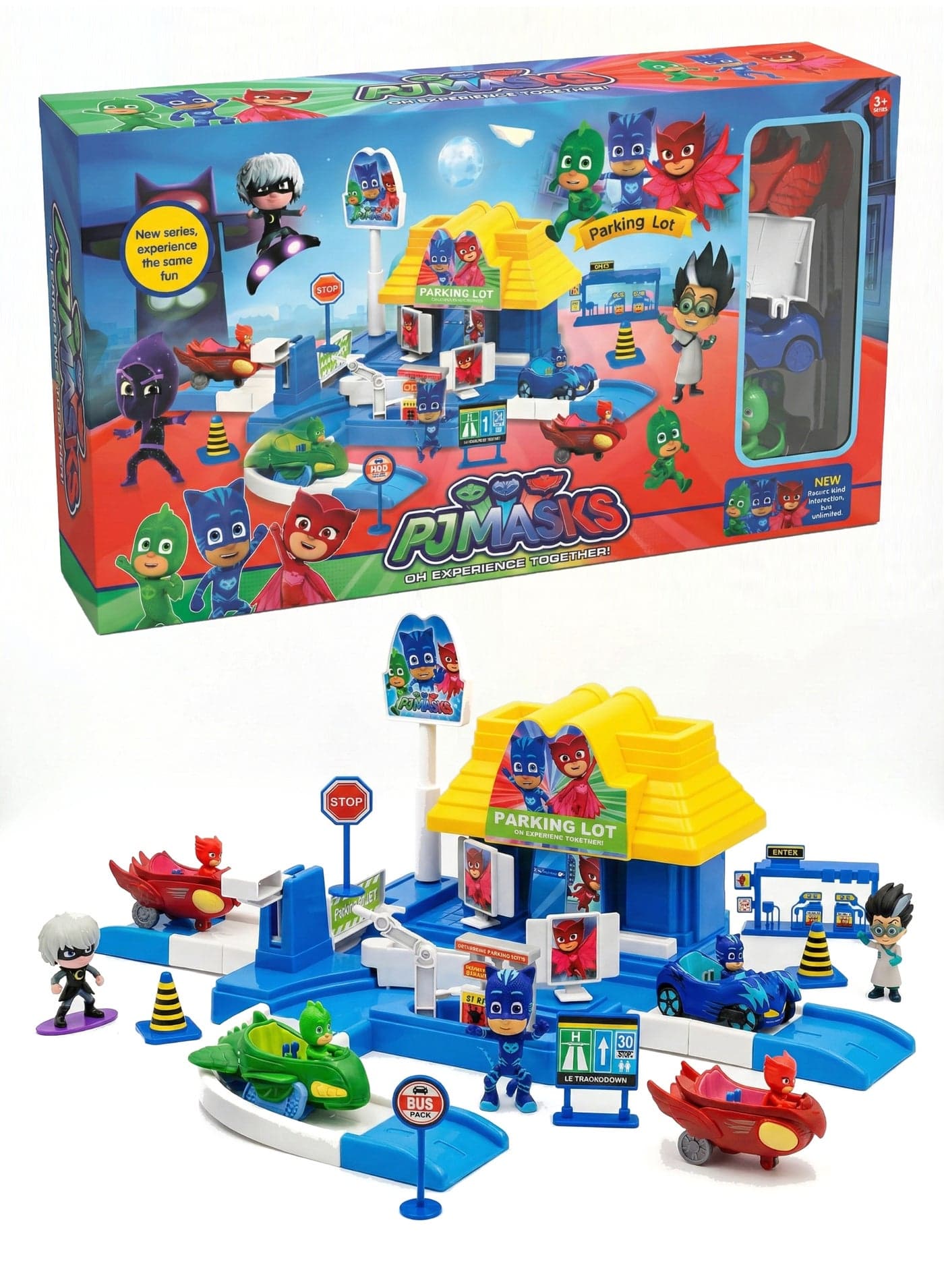 PJ Masks Parking Lot Playset – 2-Level Garage Toy with Race Track Ramps & Gas Station | Includes Catboy, Owlette & Gekko Vehicles + Villain Figures | Educational City Traffic Car Park Gift for Boys & Girls 3+ Years