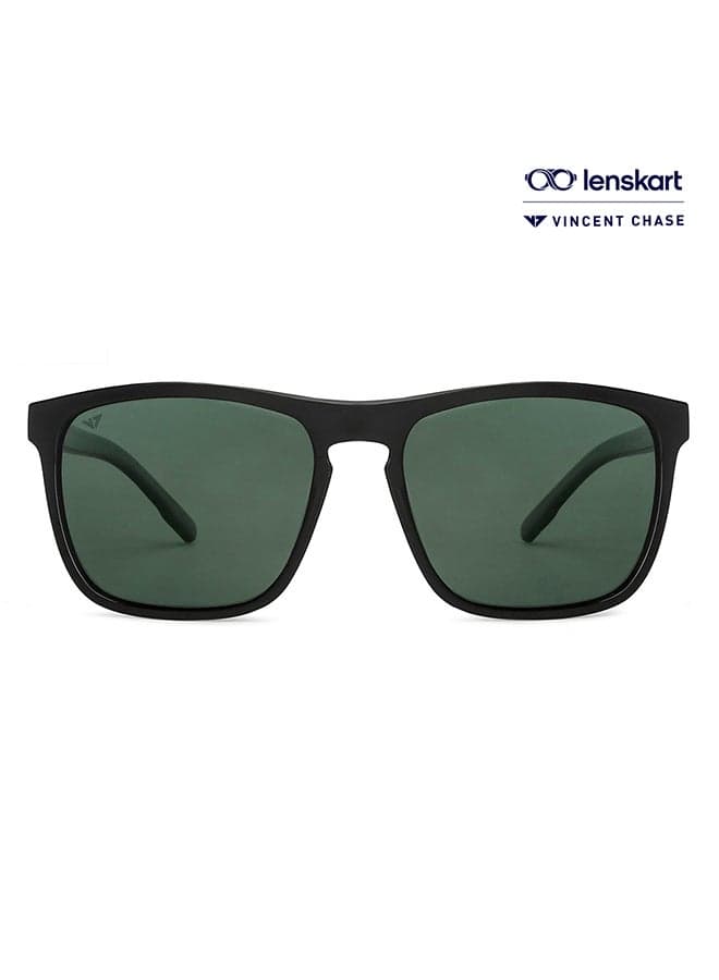 Unisex VINCENT CHASE By Lenskart | Mirage Full Rim Wayfarer Frame Polarized & UV Protected Sunglasses VC S13981 - 57mm - Black