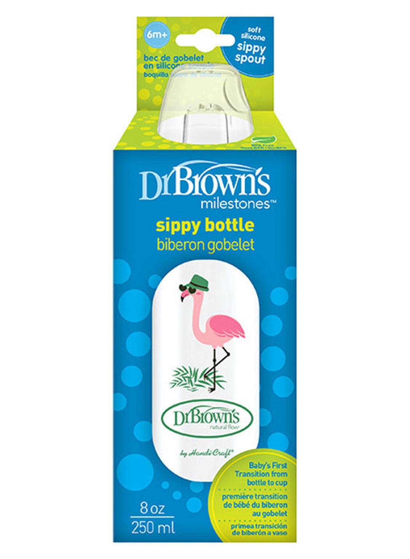 8 Oz/250 Ml Anti-Colic Pp Narrow Sippy Spout Bottle, Flamingo, 6M+, 1-Pack