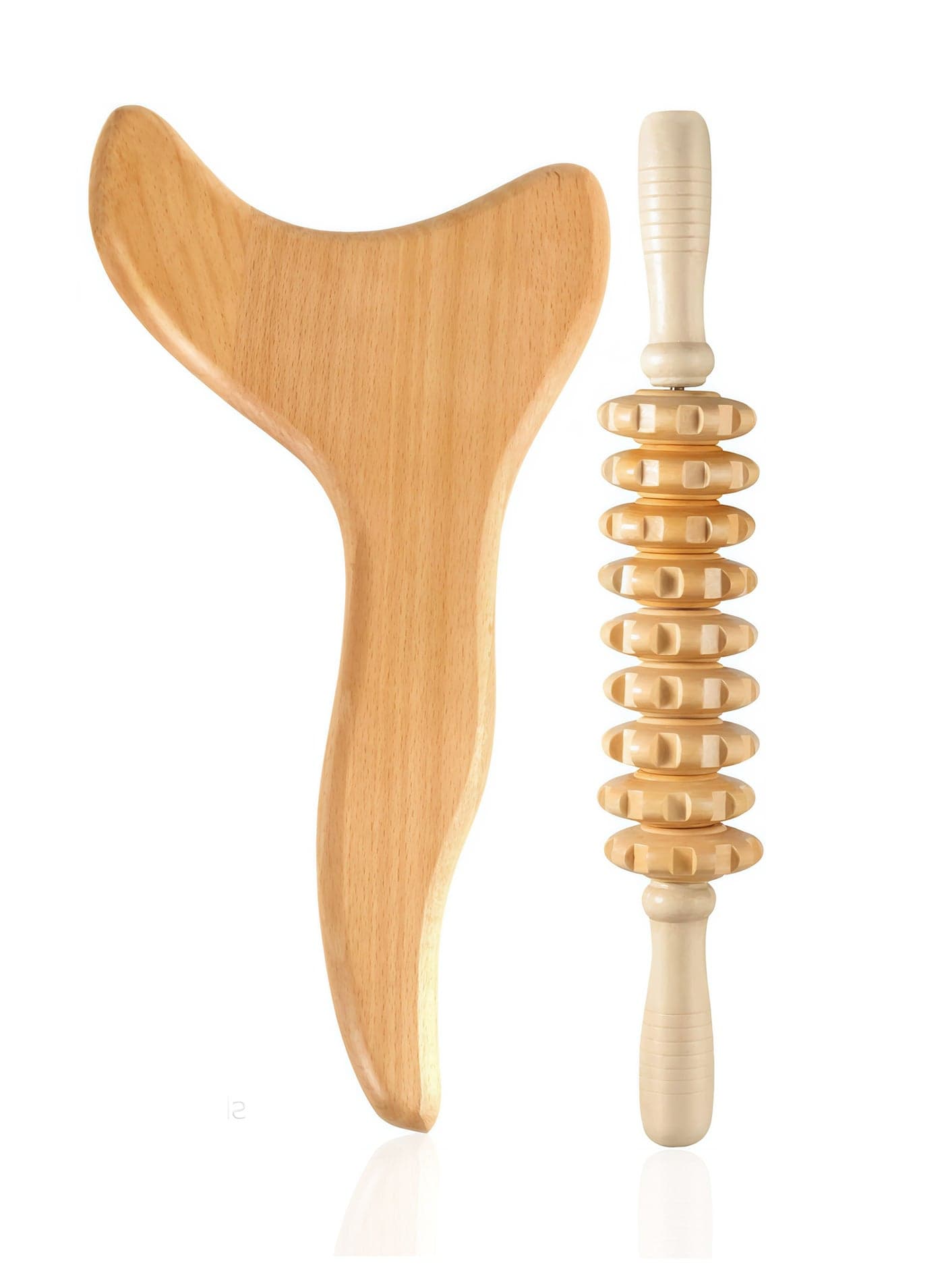 Loucky Wood Therapy Massage Tools, Wooden Gua Sha Kits, Y-Shape Gua Sha Board & 9-Roller Massage Tool, Used for Lymphatic Drainage & Muscle Tension Relief, Maderoterapia, Anti-Cellulite, Body Sculpting & Contouring