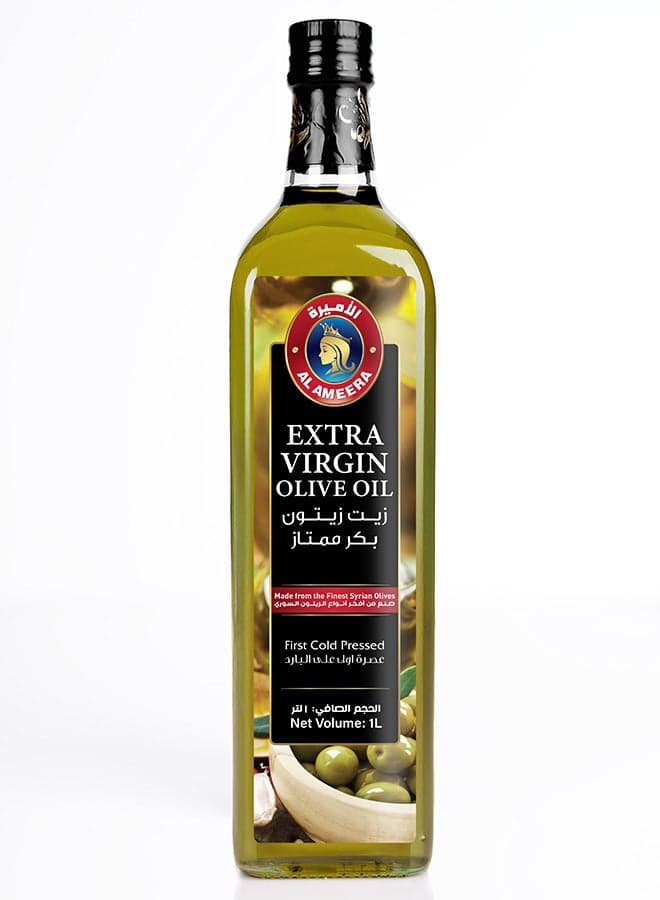 Al Ameera Syrian Extra Virgin Olive Oil 1L Glass Bottle | Cold Extracted | First Press | Ideal for Cooking & Dressing