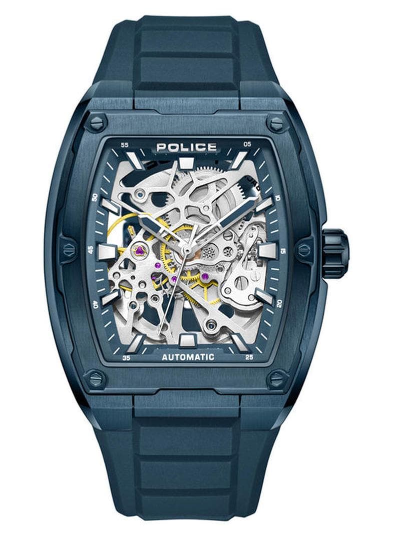 Men Skeletor 42mm Automatic Watch with Matte Blue Dial & Navy Silicone Strap