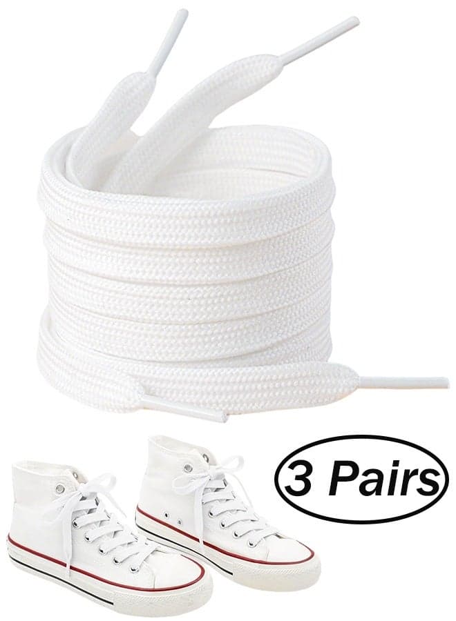 3pairs Flat Shoe Laces 8MM Single-Layer Flat Shoe Laces For White Boys And Girls Shoes Suitable For Sports Leisure Mountaineering Basketball Shoes Laces (White)