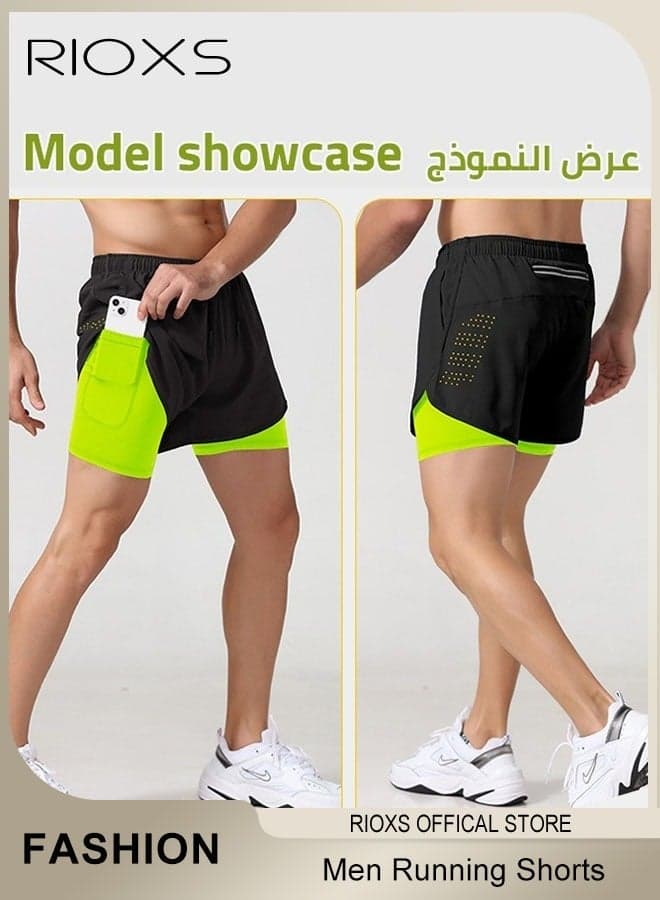 Men's 2-In-1 Athletic Running Shorts, Lightweight Sportwear Quick-Drying Shorts, Fitness Stretch Sports Shorts with Pocket, No Fading, No Deformation
