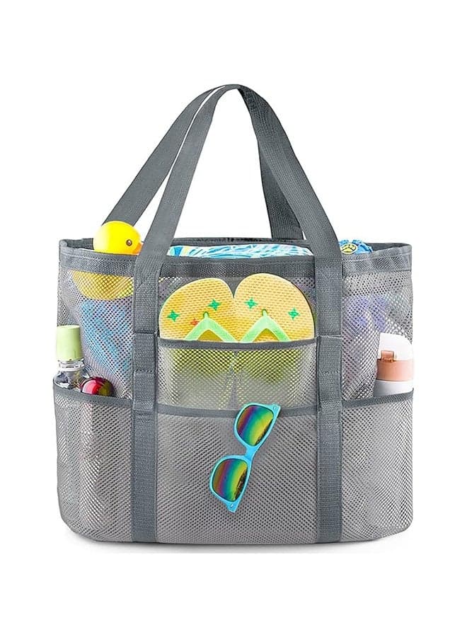 Mesh Beach Bags and Totes with Pockets, Lightweight & Foldable Carry Mesh Tote Bag to Carry Towel, Beach Toys for Beach, Pool, fishing, Family Picnic