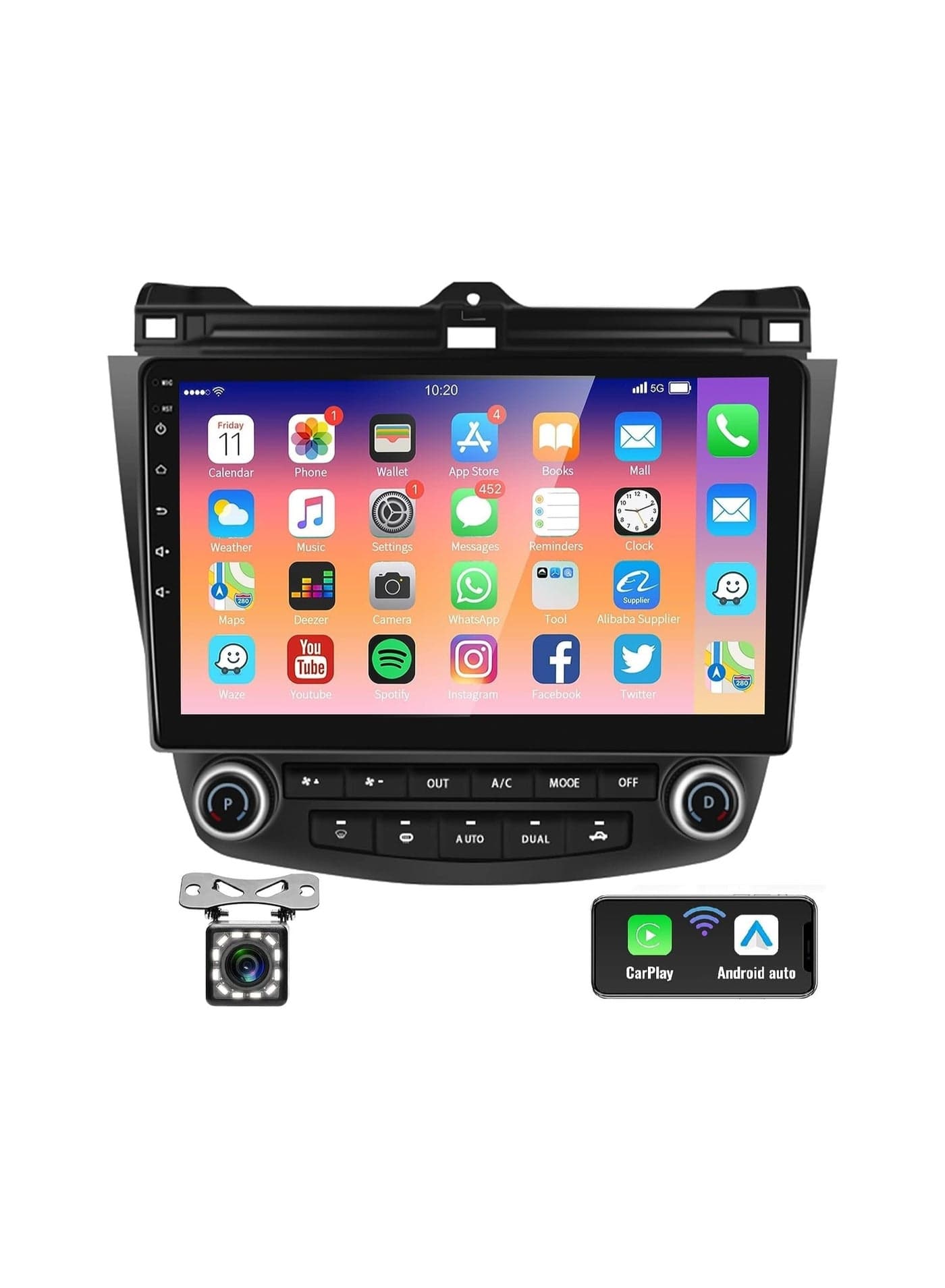 Android Car Stereo for Honda Accord 2003 2004 2005 2006 2007 1GB RAM 32GB ROM Mirror-Link Wi-Fi BT, Radio GPS Navigation, 10 Inch IPS Touch Screen with Backup Camera Included