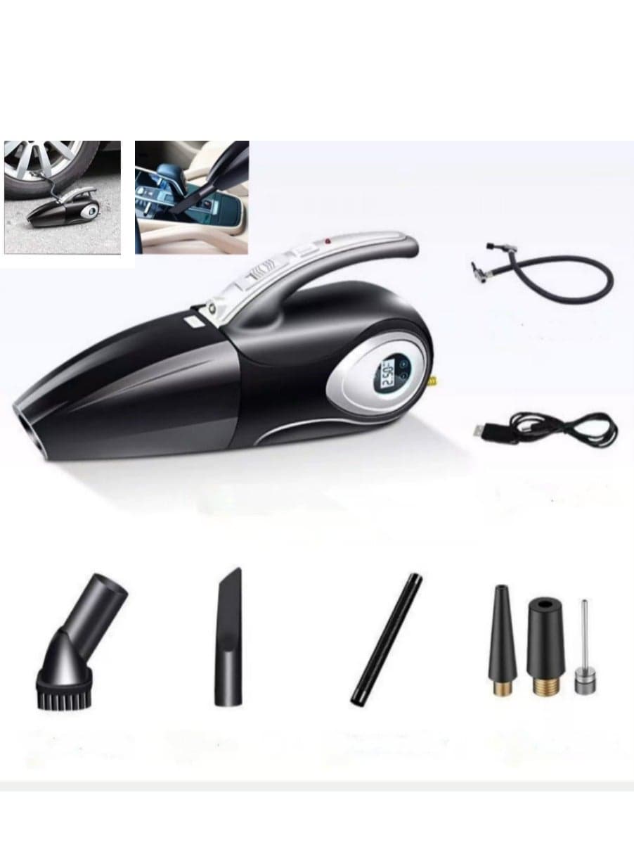 4-in-1 Car Vacuum Cleaner High Power, Tire Inflator Portable Car Vacuum with Digital Tire Pressure Gauge LCD Display and LED Light, 12V DC, 15FT Cord, Essential Accessories for Men Women