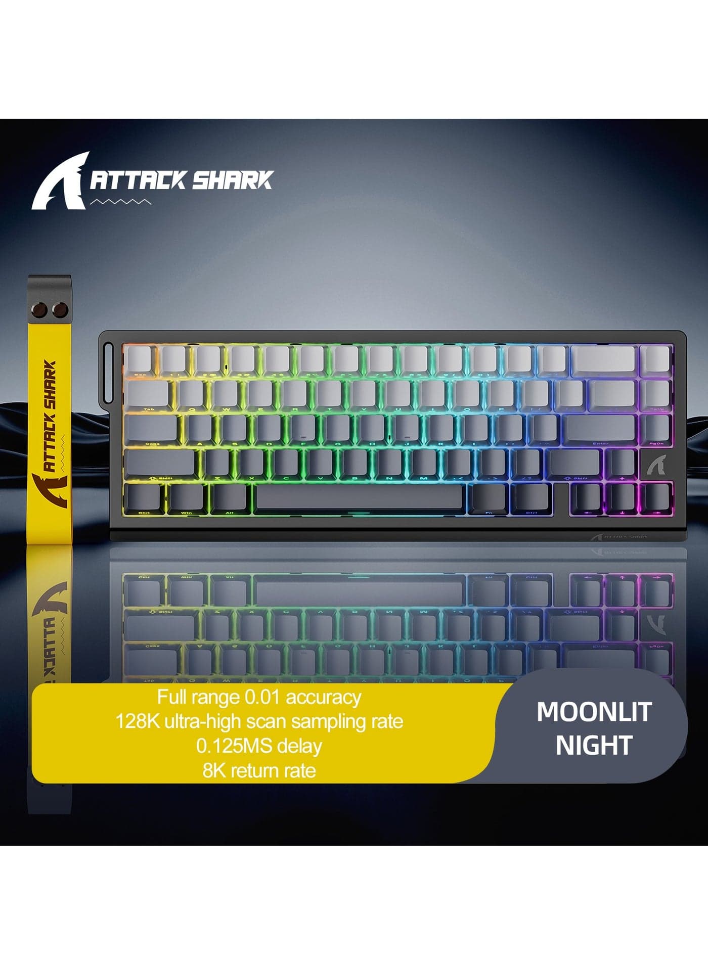 Attack Shark X68HE Wired Magnetic Gaming Keyboard, 0.01mm Adjustable Actuation, 8kHz Polling Rate, RGB Backlight, Side-Printed PBT Keycaps, 100M Lifespan Hall Effect Switches, 65% Layout (Moon Night Black)