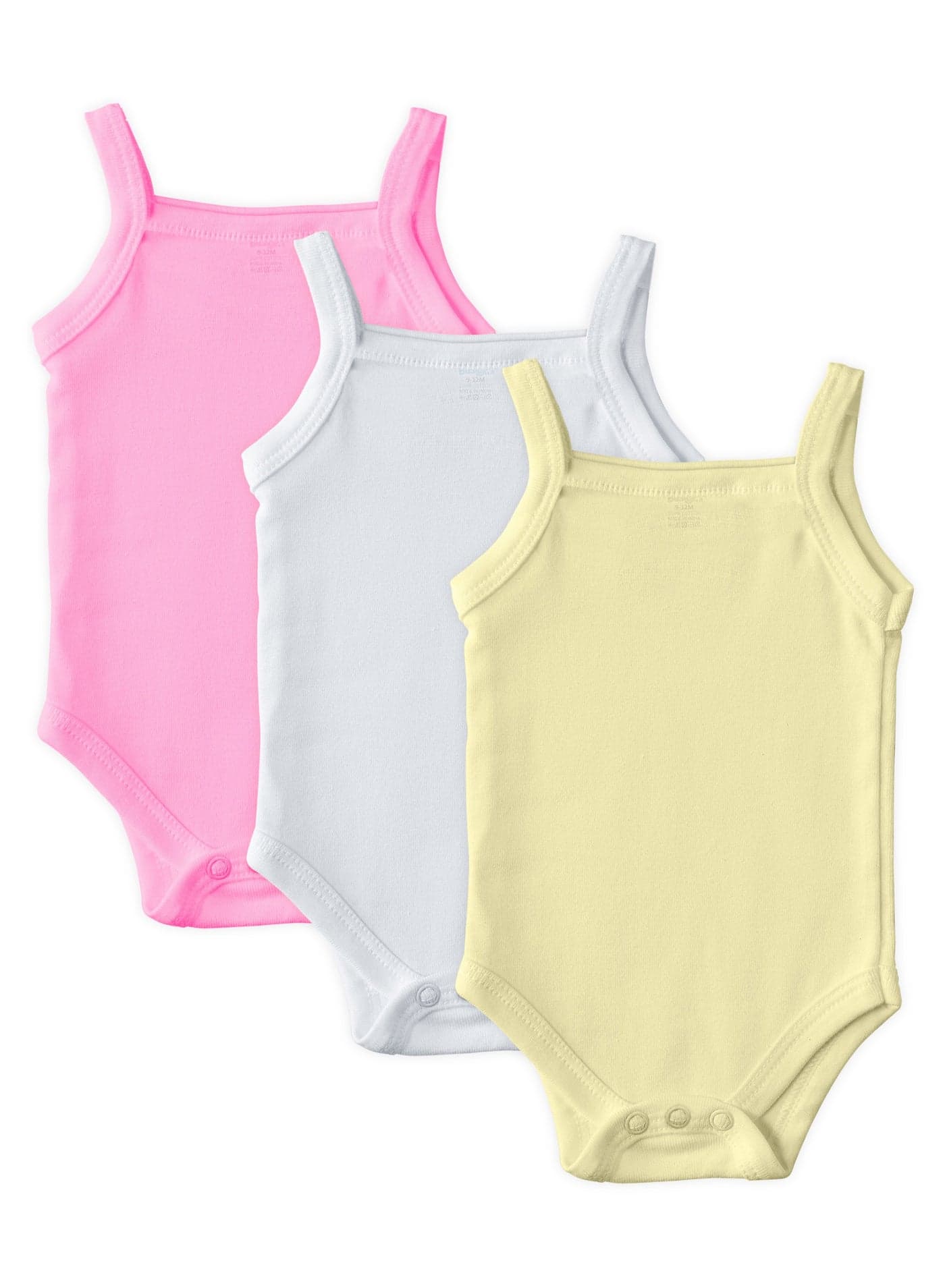 BabiesBasic 100% Super Combed Cotton, Sleeveless Girls Romper/Bodysuit, for New Born to 24months. Set of 3, Pink, Lemon, White