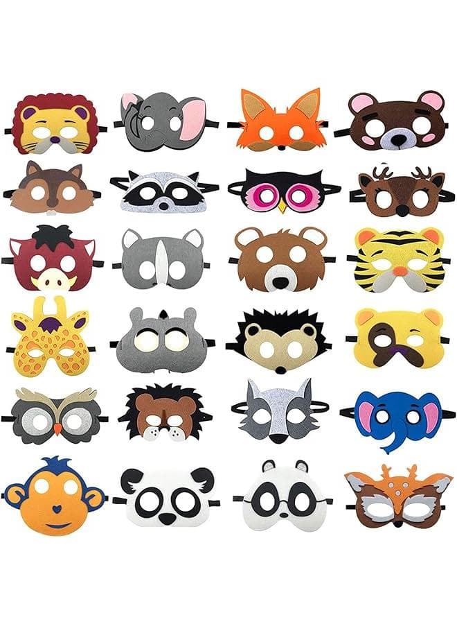 24 Packs Wild Animal Lion Felt Mask Party Favors for Kids, Animal Park Birthday Party Supplies Dress Up Cosplay Birthday Party Masks