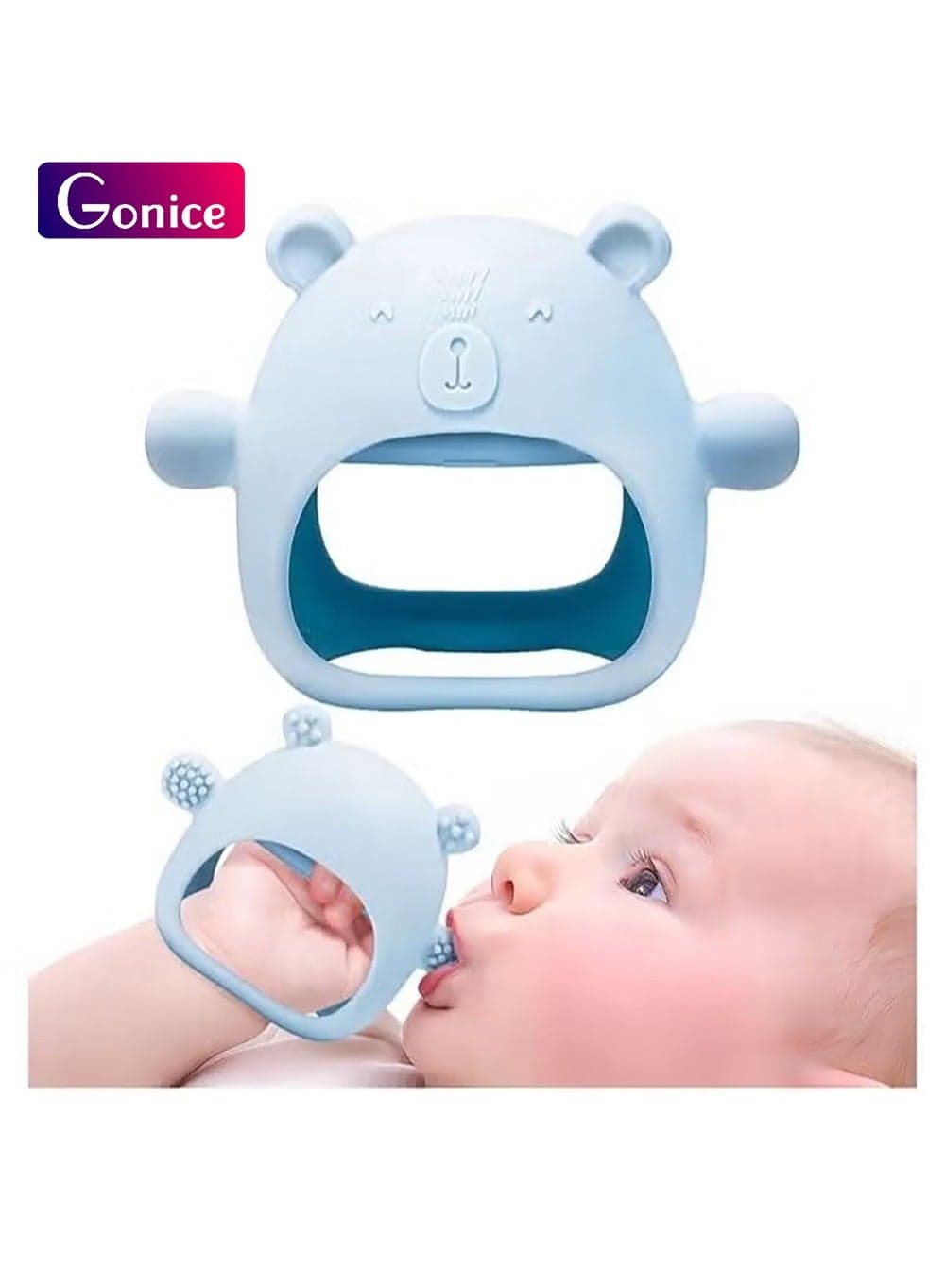 Bear Mitten Baby Teether, Anti-Drop Teething Toy for Babies 3+ Months, Silicone Teether for Teething Relief, Infant Toy for Sucking Needs, BPA Free, Blue