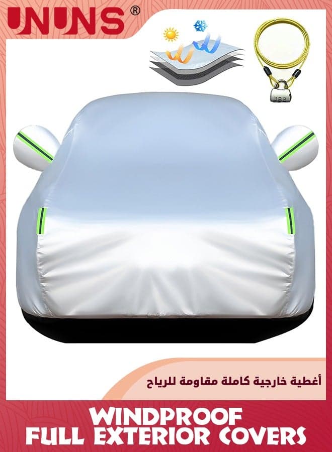 Full Exterior Cover For Automobile And Car Covers Locks,Waterproof Car Covers All Weather,Dustproof Full Vehicle Cover With Reflective Strip,Universa Car Hood Car Cover,Grey L-470X190X185CM