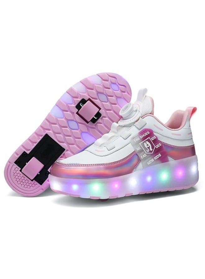 Roller Skates Kids Roller Shoes Boys Girls Sneakers with Wheels Flashing Sport Sneaker Rechargeable Roller Skates Children's Gift Pink