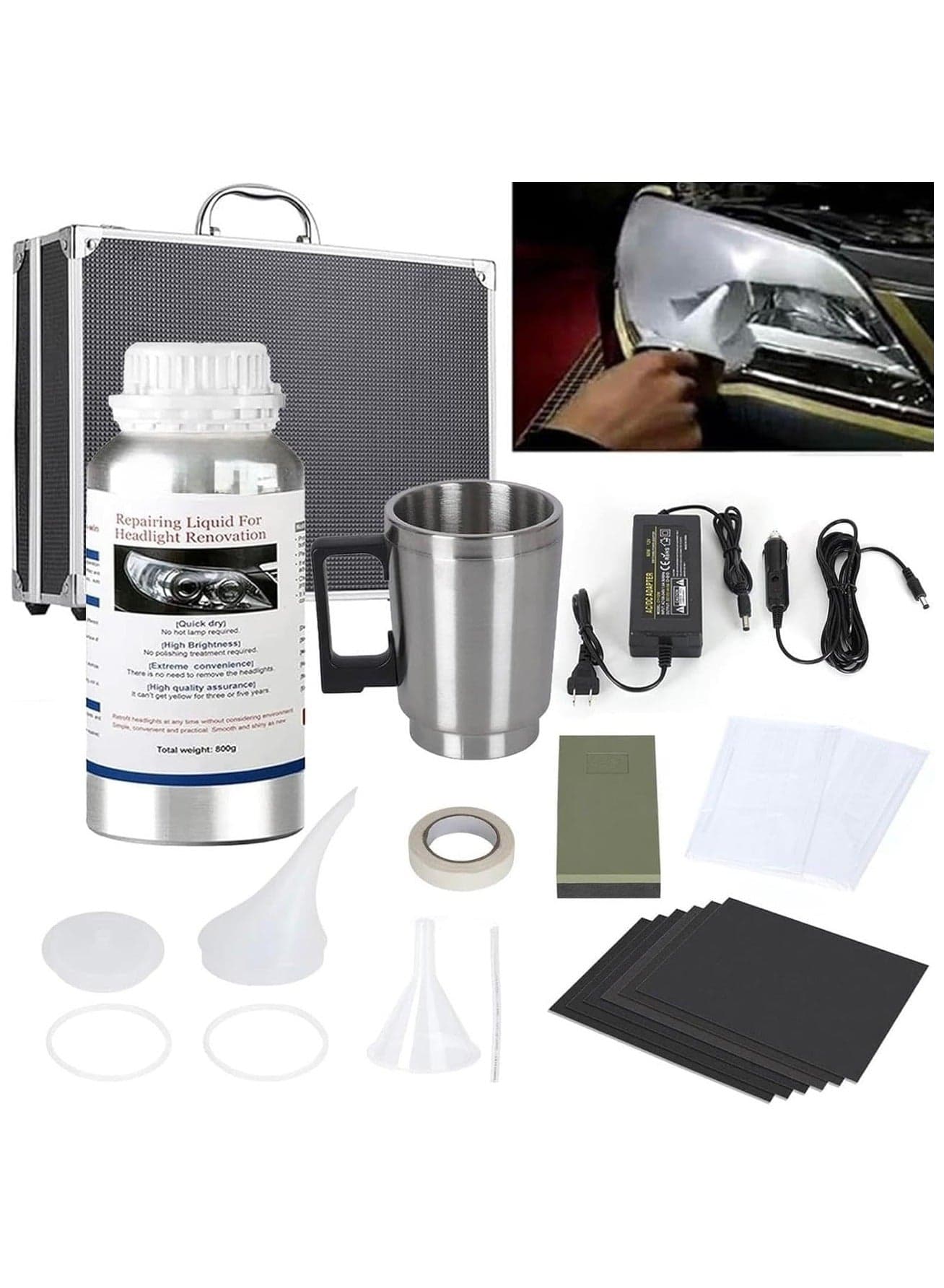 CAR Headlight Restoration Kit, Glass Scratch Renovation Tool, Automobile Headlight Lens Polish Repair Tool with UV Block Coat to Remove Yellowing, Haze, Oxidation for Taillights, Foglights