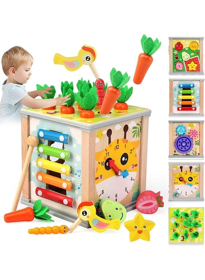 6 in 1 Wooden Activity Cube for Toddlers,Motor Skills Cube Wooden Activity Cube Baby Montessori Toy,Educational Learning Toys Wood Baby Toys for 1+Year Old