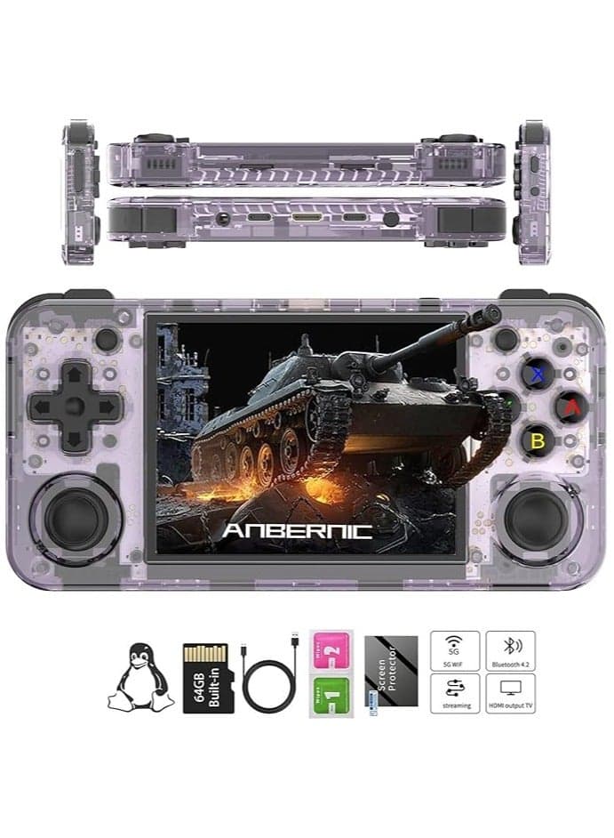 RG35XX H Retro Portable Game Console, Support 5G HDMI TV Output, WiFi, Bluetooth 4.2, 3.5" IPS Screen, Built-in Linux System with 64G TF Card 5515 Games Purple