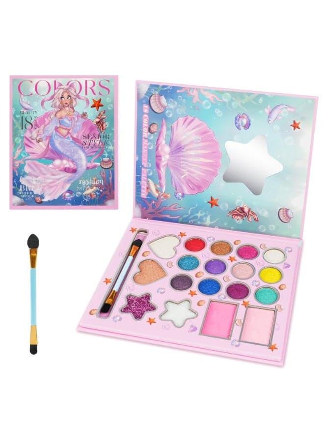 18 Colors Kids Makeup Sets for Girls, Washable Children's Make Up Kit with Mirror, Non-Toxic Cosmetic Beauty Set Gift for Kids, Princess Pretend Play Games Toys Birthday Presents (Matte)