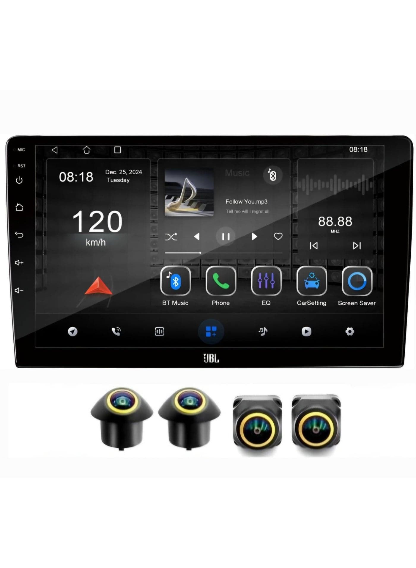 9 Inch JBL Android Car Stereo 4GB RAM 64GB Memory With 360D Panoramic Camera Included Compatible Apple Carplay Android Auto Wireless WiFi Bluetooth Radio QLED Touchscreen