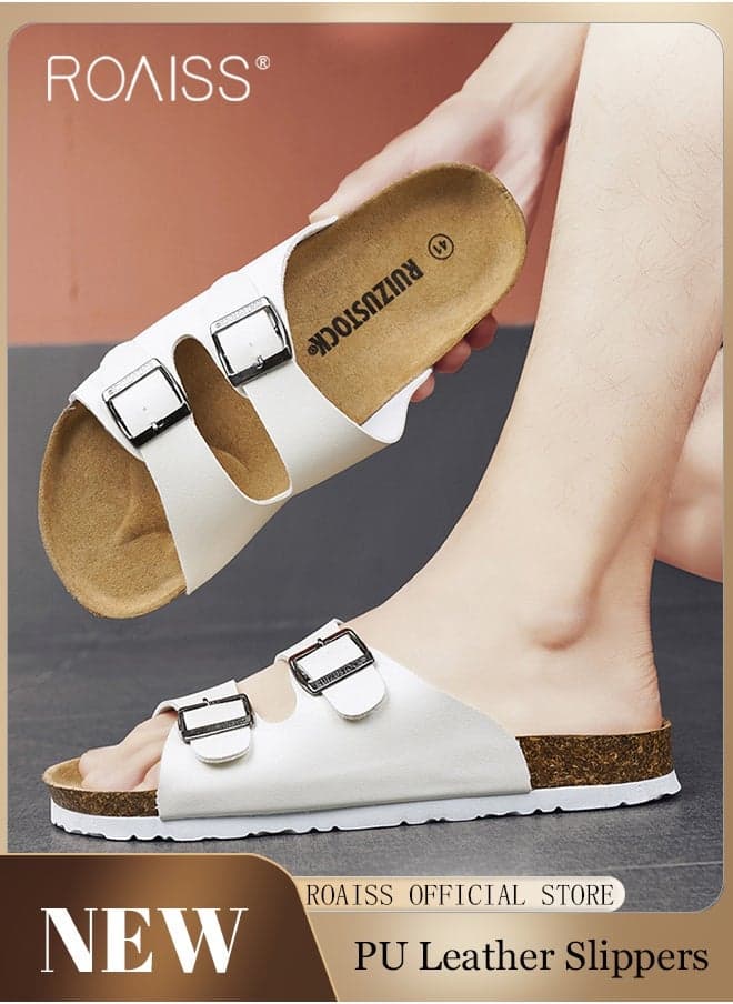 Fashionable and Versatile Open-Toe Slippers for Men Daily Commuting Beach Casual Cork Sole Adjustable Slippers Soft and Thick Sole Flats for Out Wear for Couples Button Classic Colors