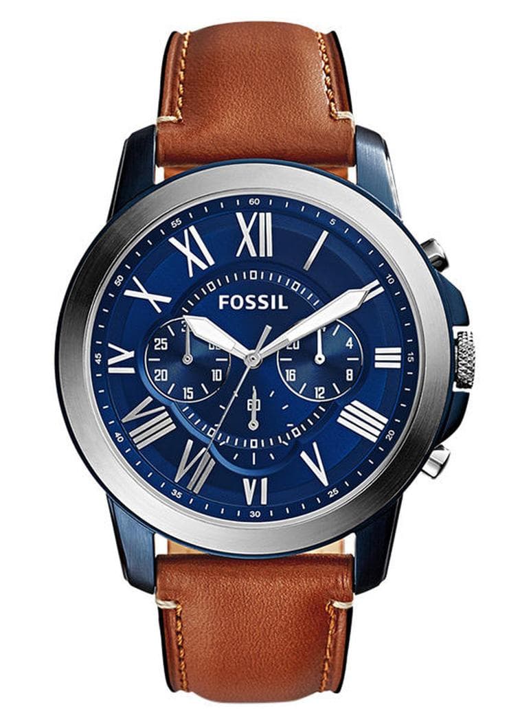 Men Water Resistant Leather Analog Watch FS5151 - 44 mm - Brown