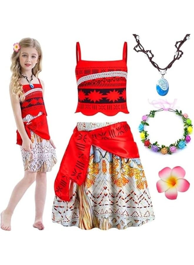 BrainGiggles Moana Costume for Girls - Fancy Dress Up Outfit for Birthday Parties, Halloween, Cosplay Events, Princess Role Play, Beach Holidays, Adventure Themes, Kids Skirt and Top Set