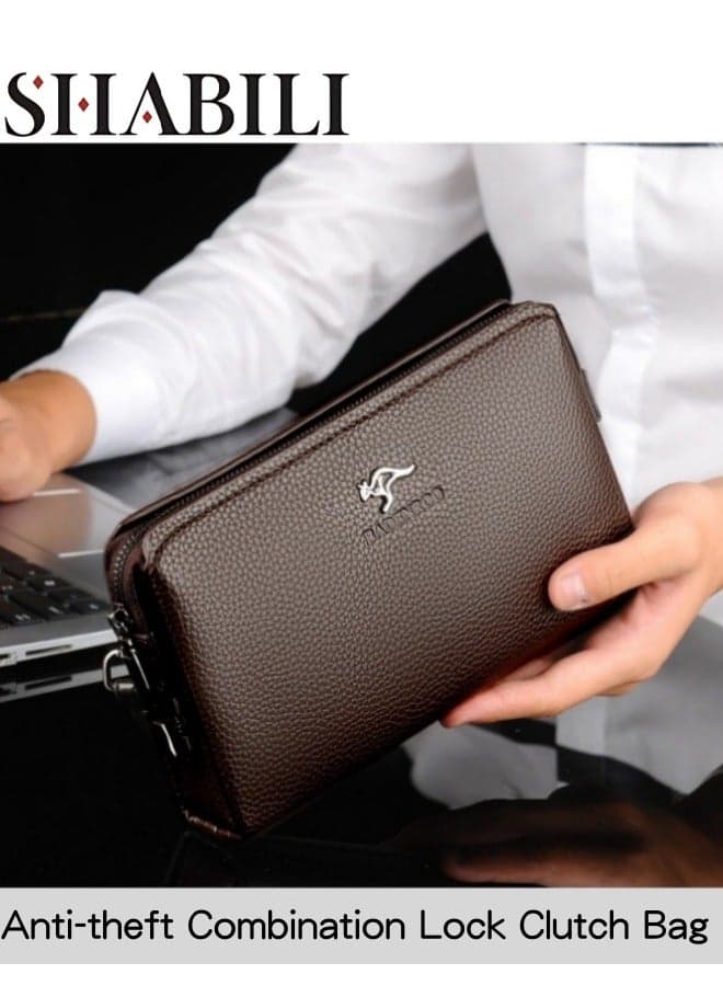 Men's Business Casual Clutch Bag, Large-capacity Wallet Card Holder Coin Purse Passport Bag Phone Bag, Portable Gentleman Style Tote Bag Briefcase President Bag Gents Bag