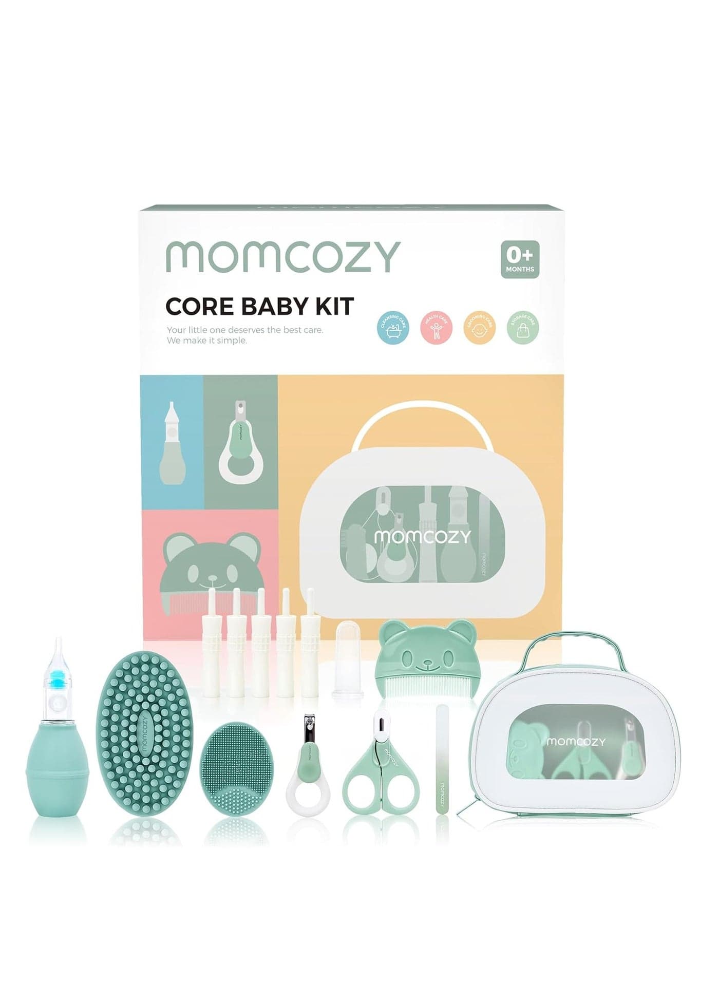 Baby Grooming, Core Baby Kit, Baby Shower & Registry Essential Kit for Grooming&Health&Cleansing Care, Includes Nail File Kits, Nasal Aspirator, Gas Relief Tubes, Bath Brushes, Toothbrush, Comb, Storage Case