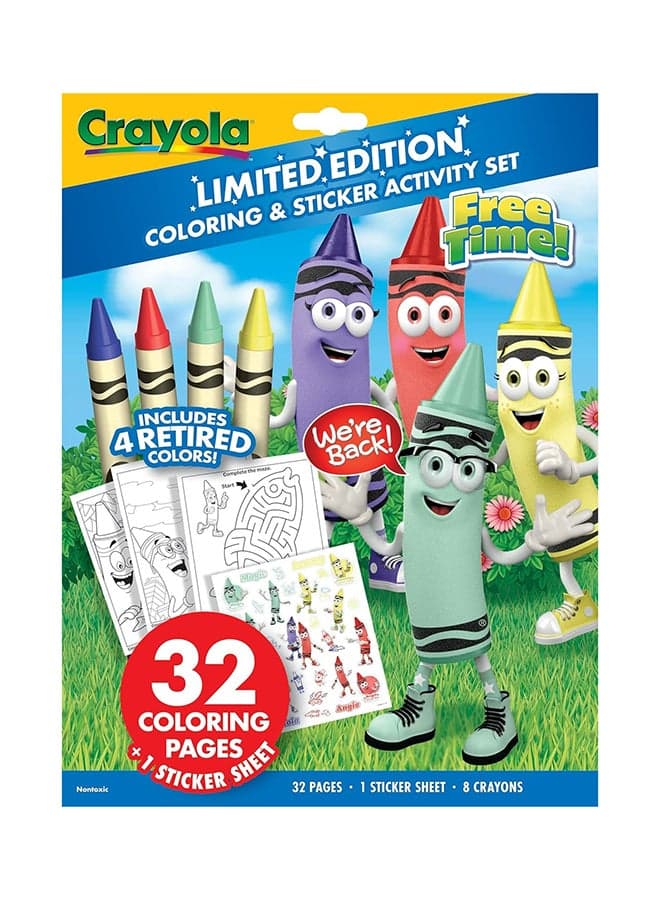 Retired Colors Free Time Coloring & Activity Set – Includes 32 Pages, Classic Retired Crayons & Stickers, Gift for Kids Ages 3+