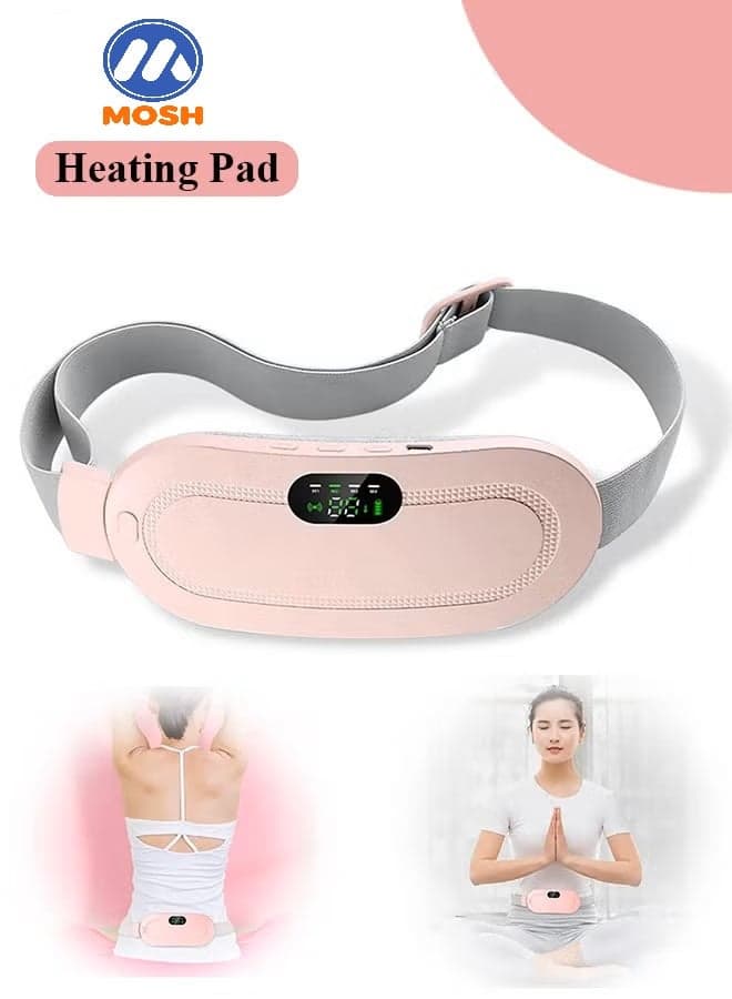 Portable Cordless Heating Pad for Period Cramps Relief, Rechargeable Electric Heat Belt with 3 Adjustable Heat Levels and 4 Vibration Modes, Perfect Gift for Women and Girls, Pink