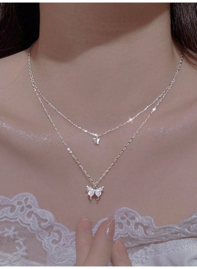 1 Piece Simple Elegant Double-Layer Butterfly Pendant Multi-Layer Necklace - Exquisite Clavicle Chain Fashion Jewelry