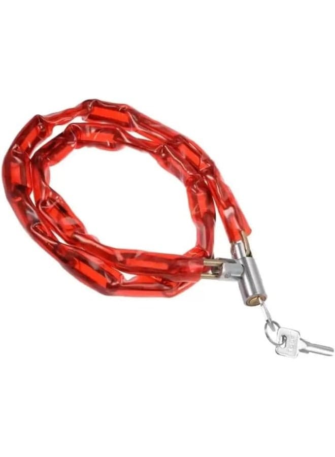 Chain Covered In Plastic Motorcycle Cable Lock With Keys For Bikes Cycle, Anti-Theft Lock- Red
