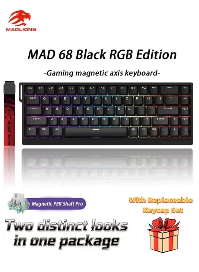 MADLIONS Mad68 HE RGB Mechanical Keyboard Magnetic Switch Hot Swap 8000hz 0.02mm FPS Preium Gaming Keyboard with Adjustable Actuation, Rapid Trigger Mode, Hall Effect Switches, for PC/Mac, Black Portable Birthday, Holiday, Gift