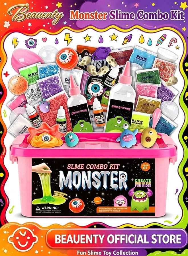 DIY Slime Kit for Kids,Fluffy Slime Making Kit Toys for Girls -Non-Sticky & Scented to Craft Butter Slime(monster themes)