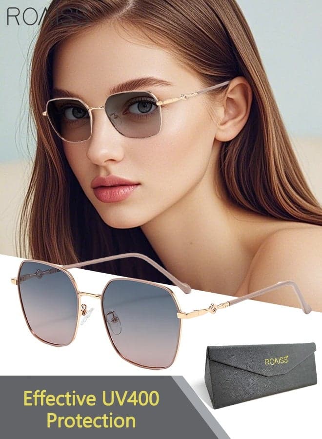 Hexagon Polarized Sunglasses for Women, UV400 Protection Sun Glasses, Fashion Sun Shades for Shopping Party Travel Street Photography with Glasses Case, 56mm