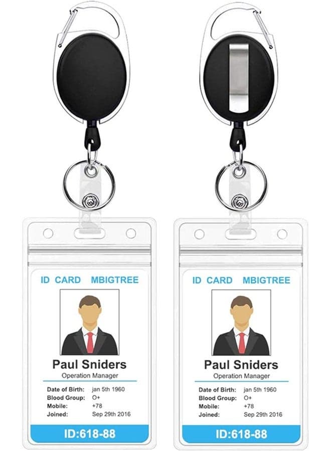 2 Pack ID Badge Holder with Clip Badge Reels Retractable Id Card Vertical Lanyard Holder