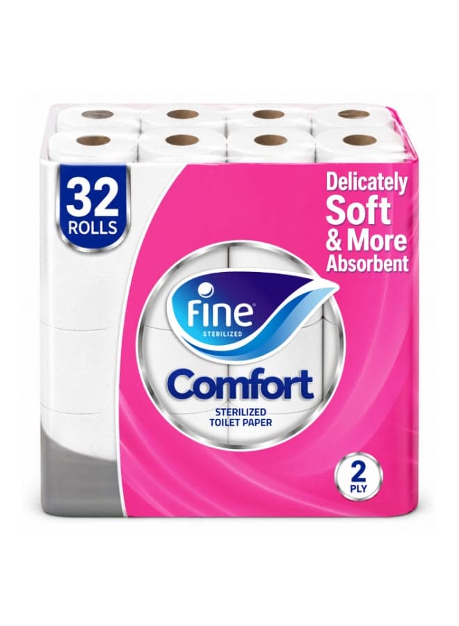 Toilet Paper Tissue Comfort Sterilized For Germ Protection 180 Sheets x 2 Ply, 28 Rolls With 4 Free Rolls White