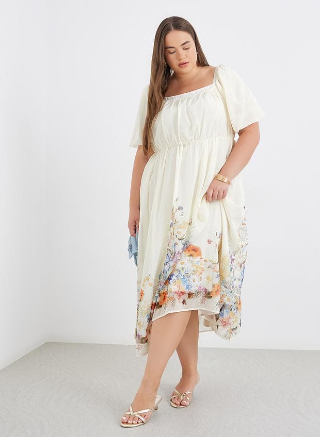 Plus Midi Dress with Square Neck