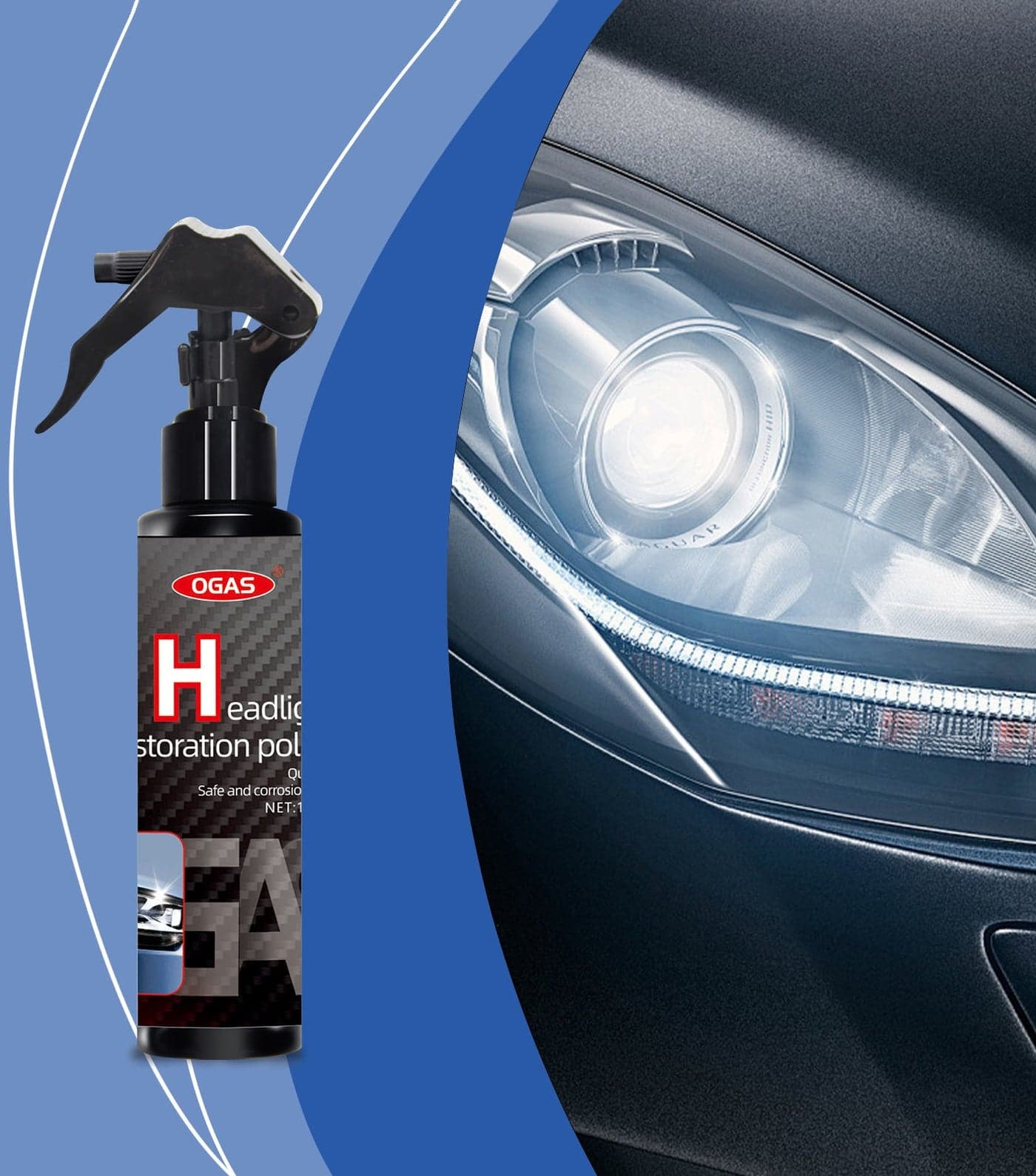 Car Headlight Restoration Spray 120ml – Advanced Oxidation & Yellowing Remover – High-Performance Headlight Cleaner & Glass Cleaning Liquid for Crystal Clear Visibility