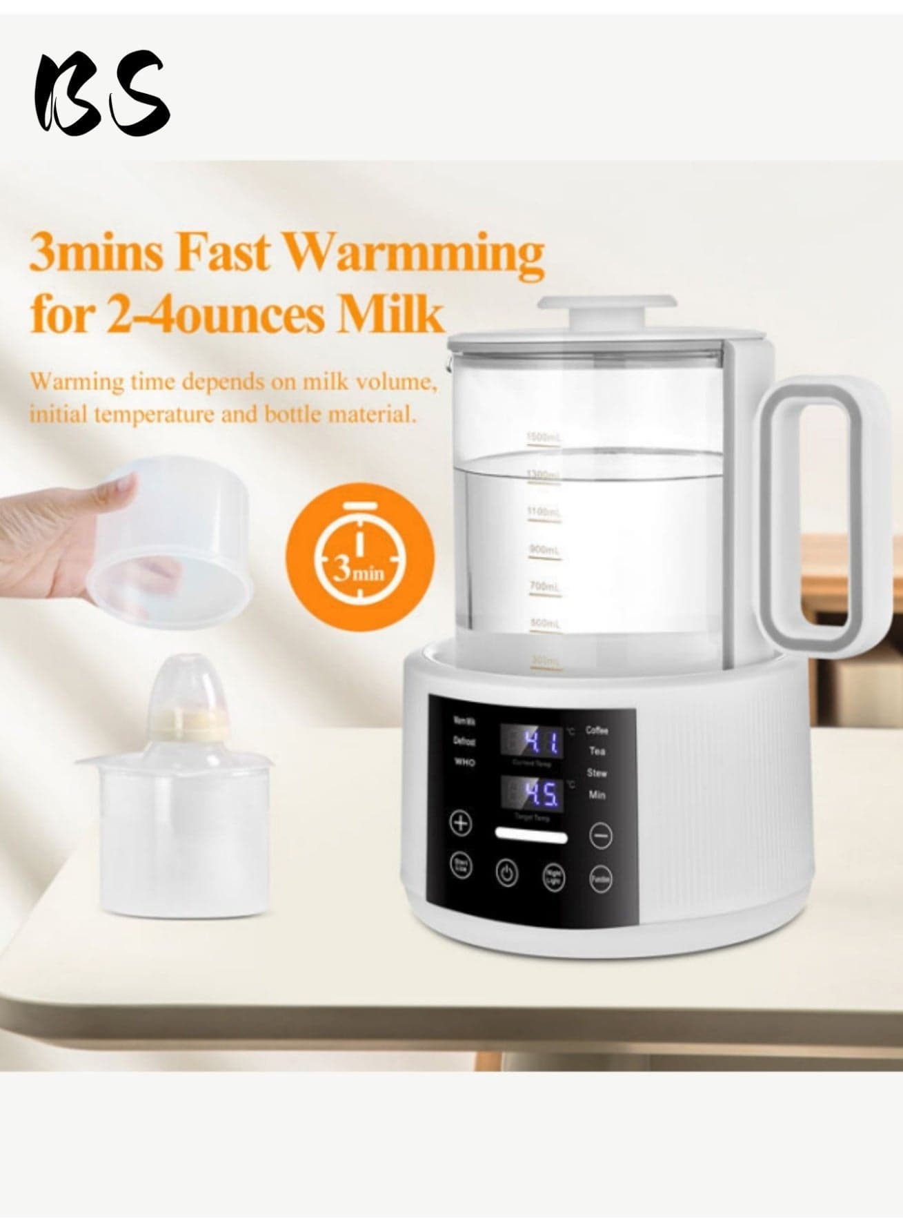 1.5-liter baby-specific instant hot water kettle | Portable milk warmer | 24-hour intelligent temperature-controlled kettle | Glass material | Precise temperature control | LCD display | Features breast milk thawing function