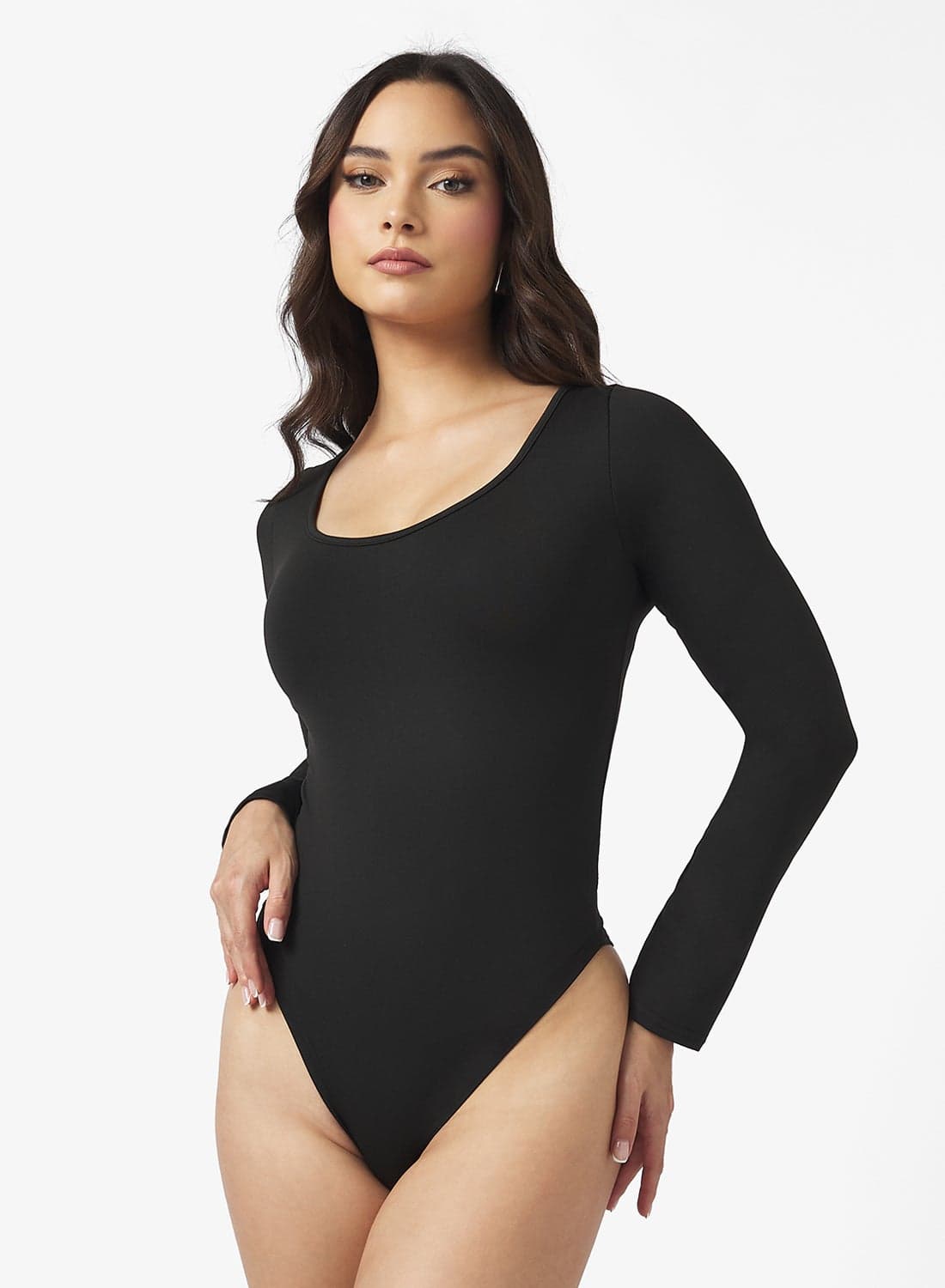 Long Sleeves Scoop Neck Fitted Bodysuit