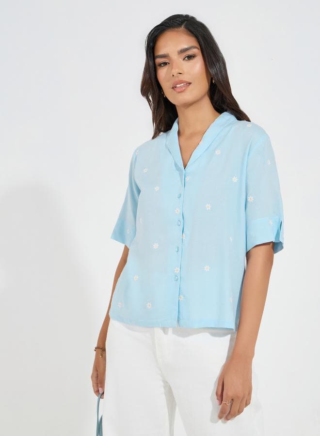 Embroidered Shawl Lapel Shirt